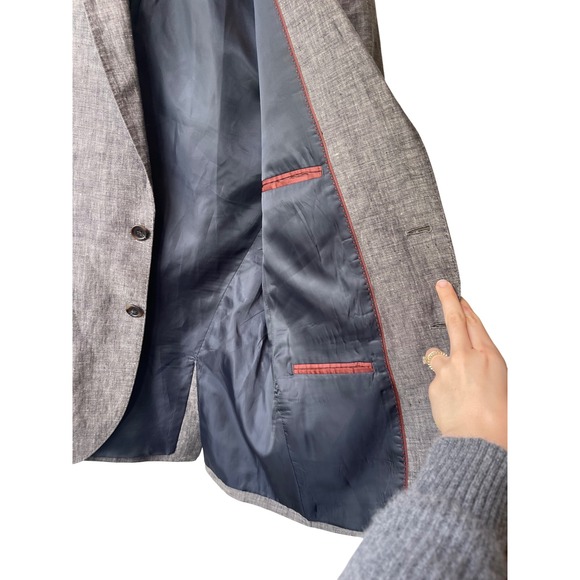 H&M Mens Linen Blazer Size 40R Gray Two Button - Picture 4 of 11
